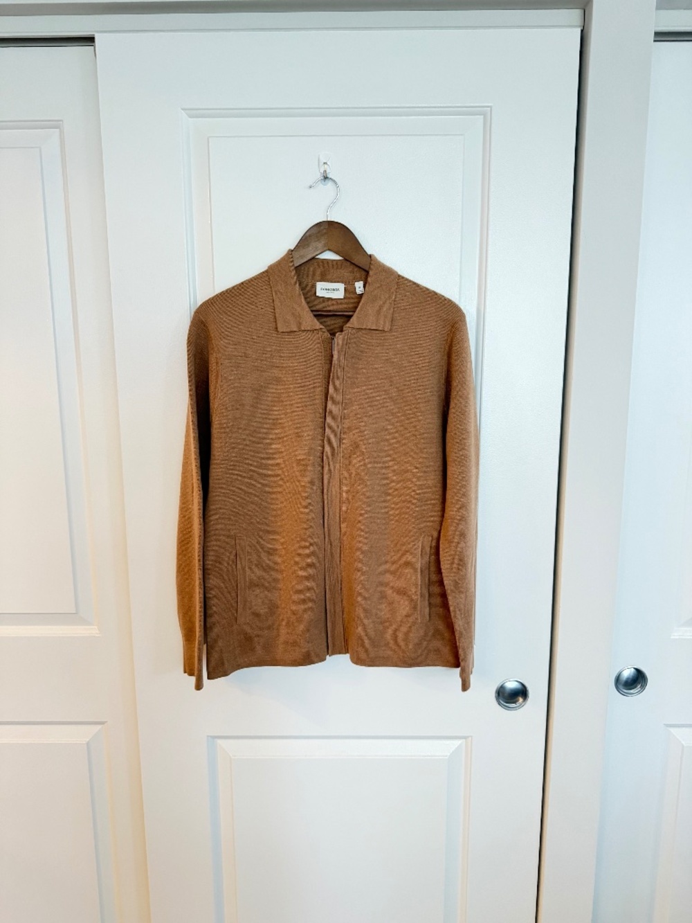 Bonobos Merino Sweater Bomber Men’s Medium Dark Camel 100% Extra Fine Merino Woo